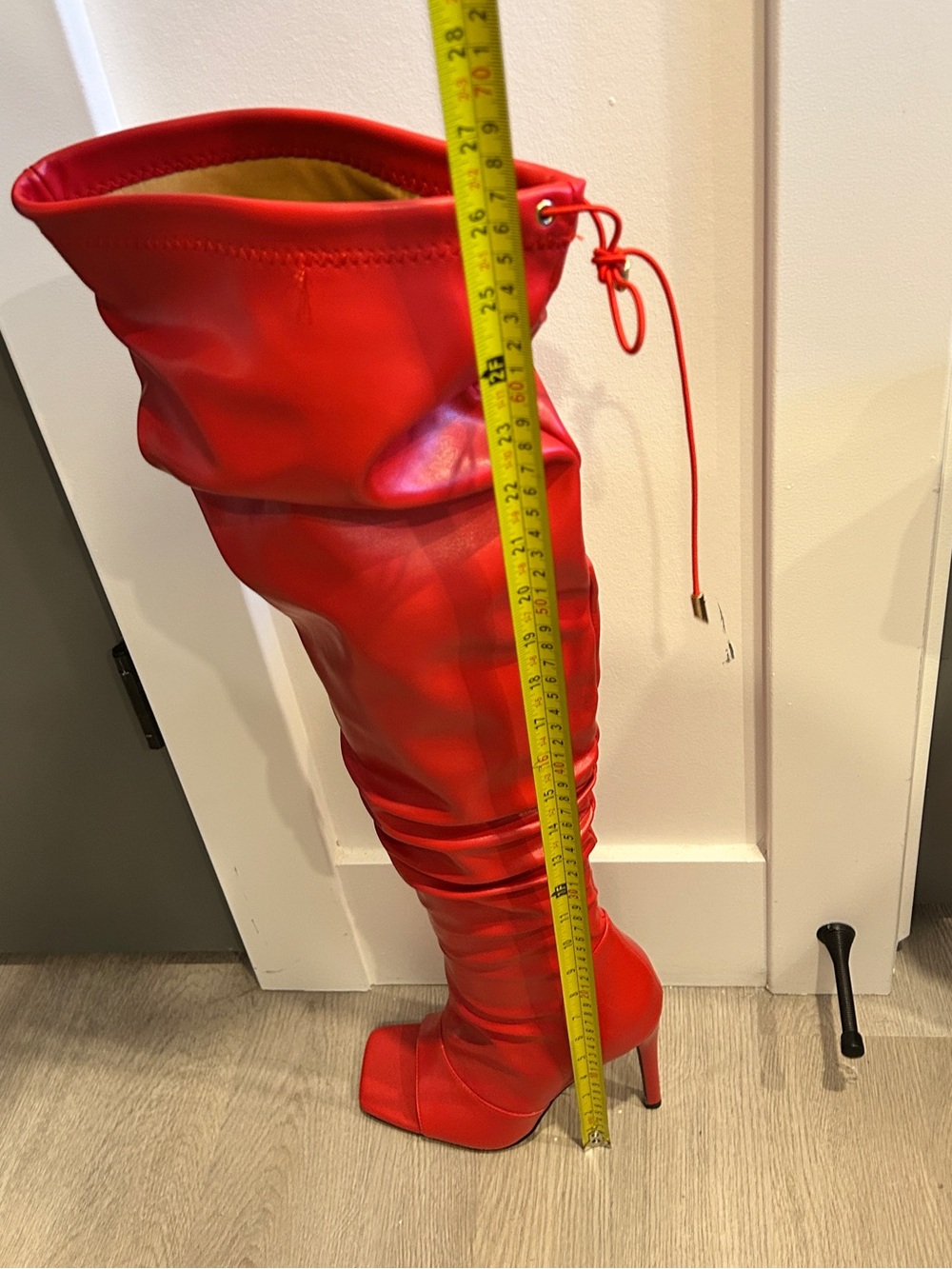 Red Open Toe Thigh High Over the Knee Stiletto Boots EU 39 / 8.5–9 - Picture 8 of 10